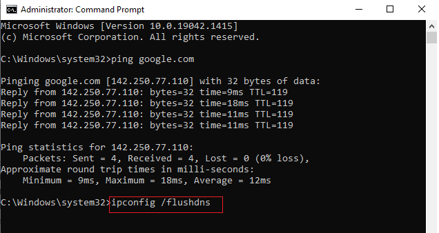 刷新DNS。 修复 Windows 10 上的网络错误 0x00028001