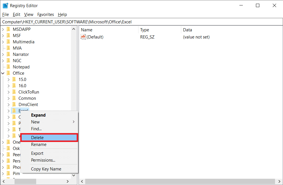 右键单击子项 Word 和 Excel，然后选择删除以删除它们