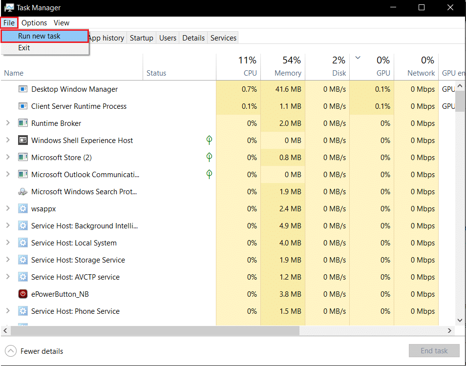 在任务管理器中运行一个新任务。 如何修复 Windows 10 任务栏图标丢失问题