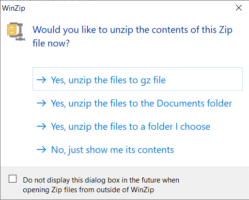 选择必须放置提取文件的位置。 如何在 Windows 10 中打开 GZ 文件