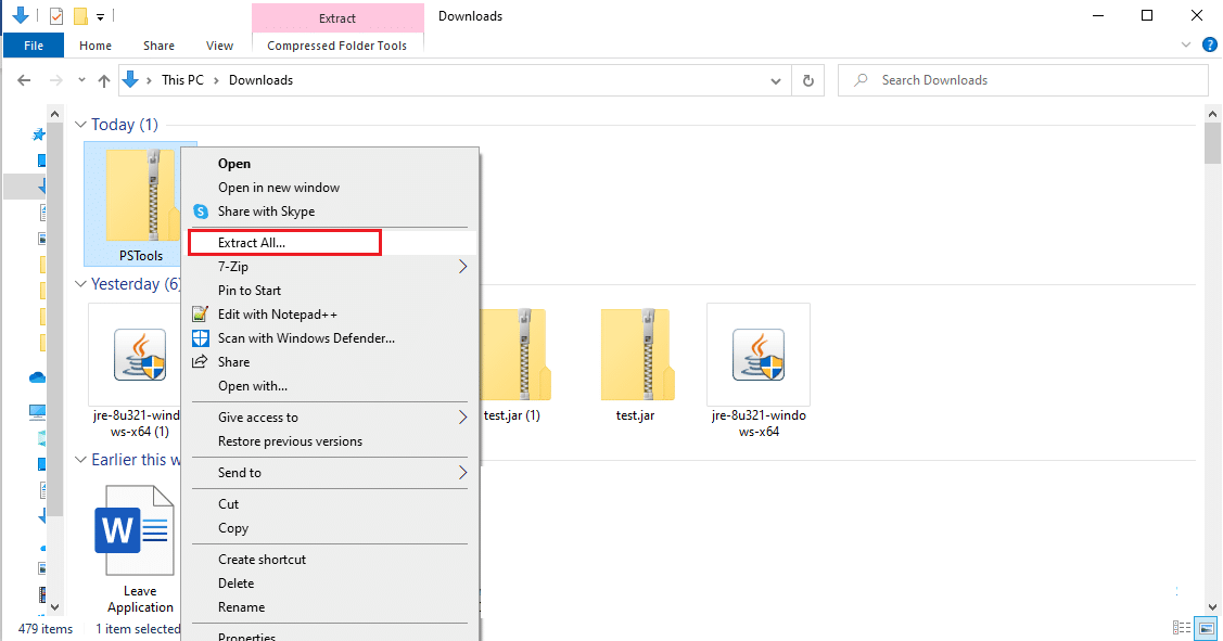 在 PSTools 下载的 Zip 文件夹上选择全部提取