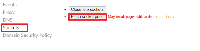 选择 Sockets，然后单击 Flush socket pools