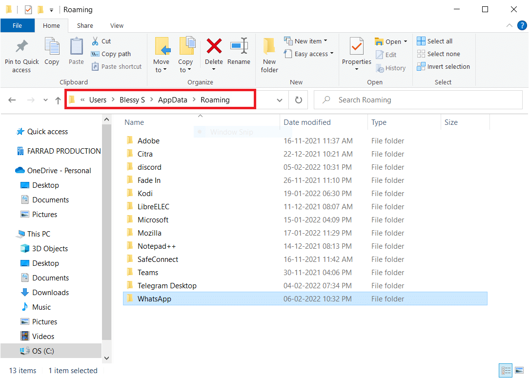 选择 AppData Roaming 文件夹并导航到导致你遇到问题的程序文件夹。 修复 Windows 错误 0 ERROR_SUCCESS 操作成功完成