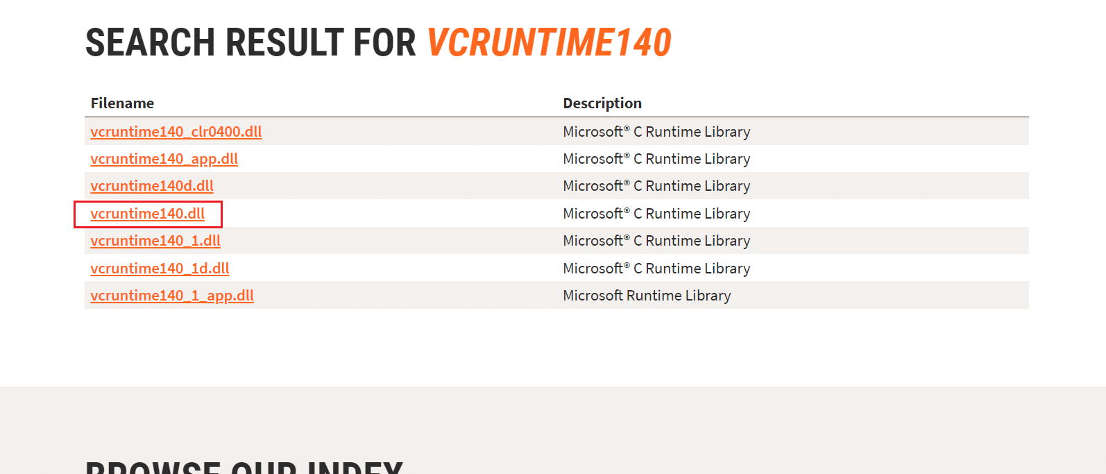 在 dll files.com 中选择 vcruntime140.dll