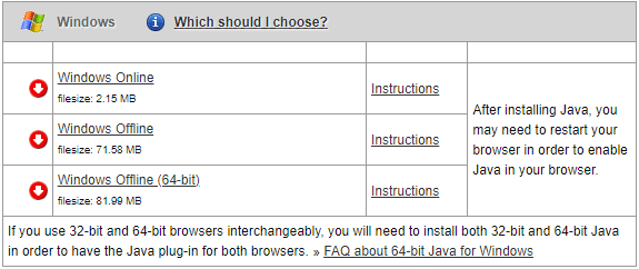 选择版本以安装 Java 设置