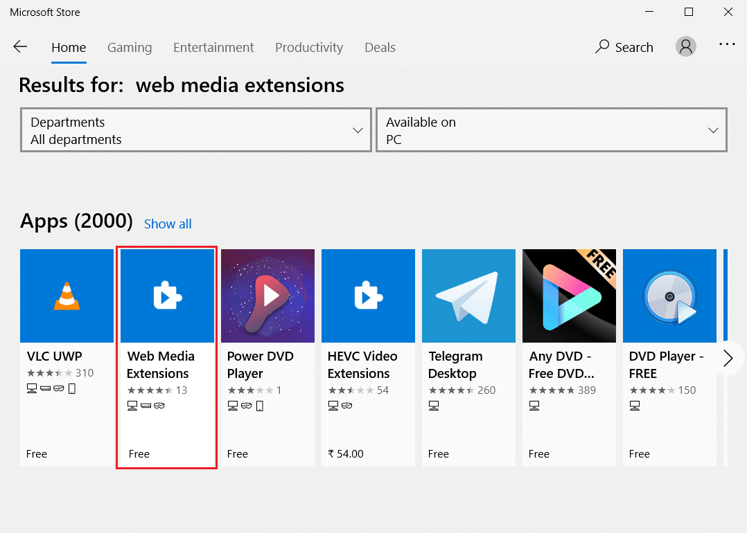 从 Microsoft Store 的搜索结果中选择 Web 媒体扩展应用程序。 如何在 Windows 10 上播放 OGG 文件