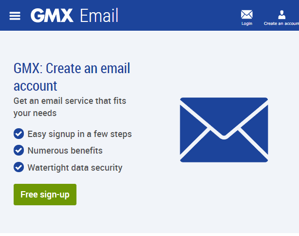 GMX Mail的注册页面