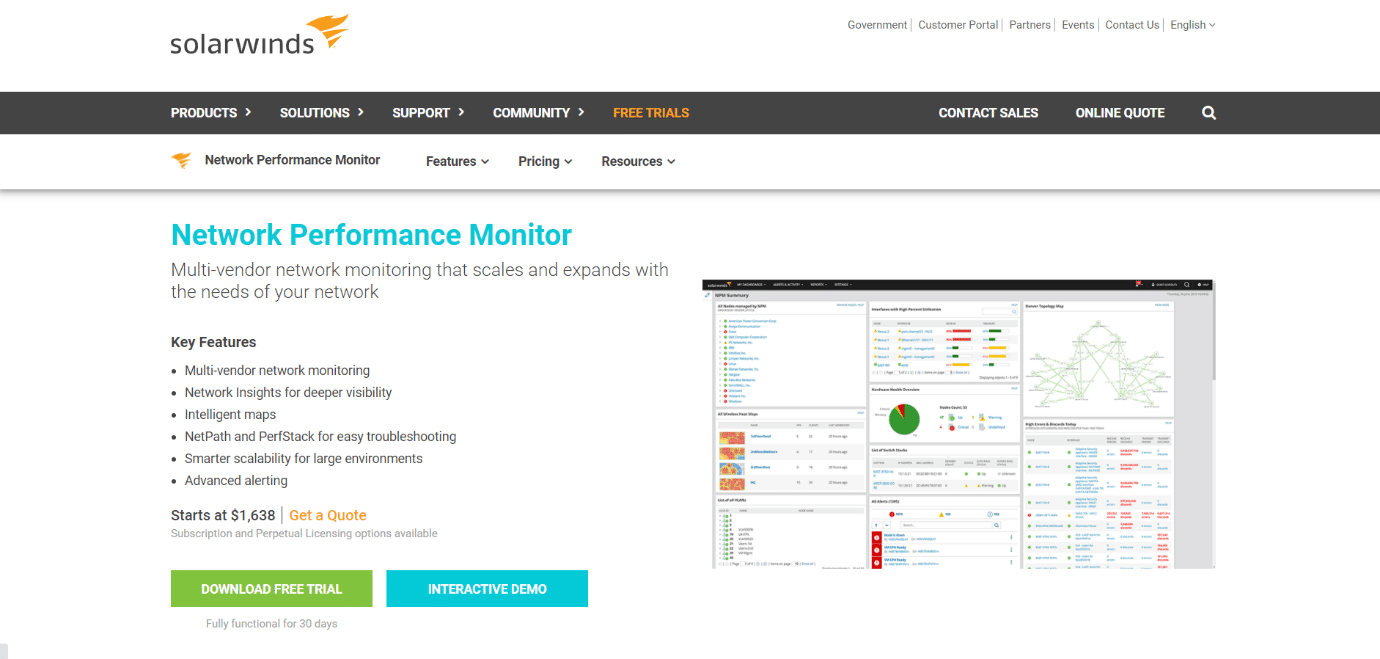 SolarWinds 网络性能监视器