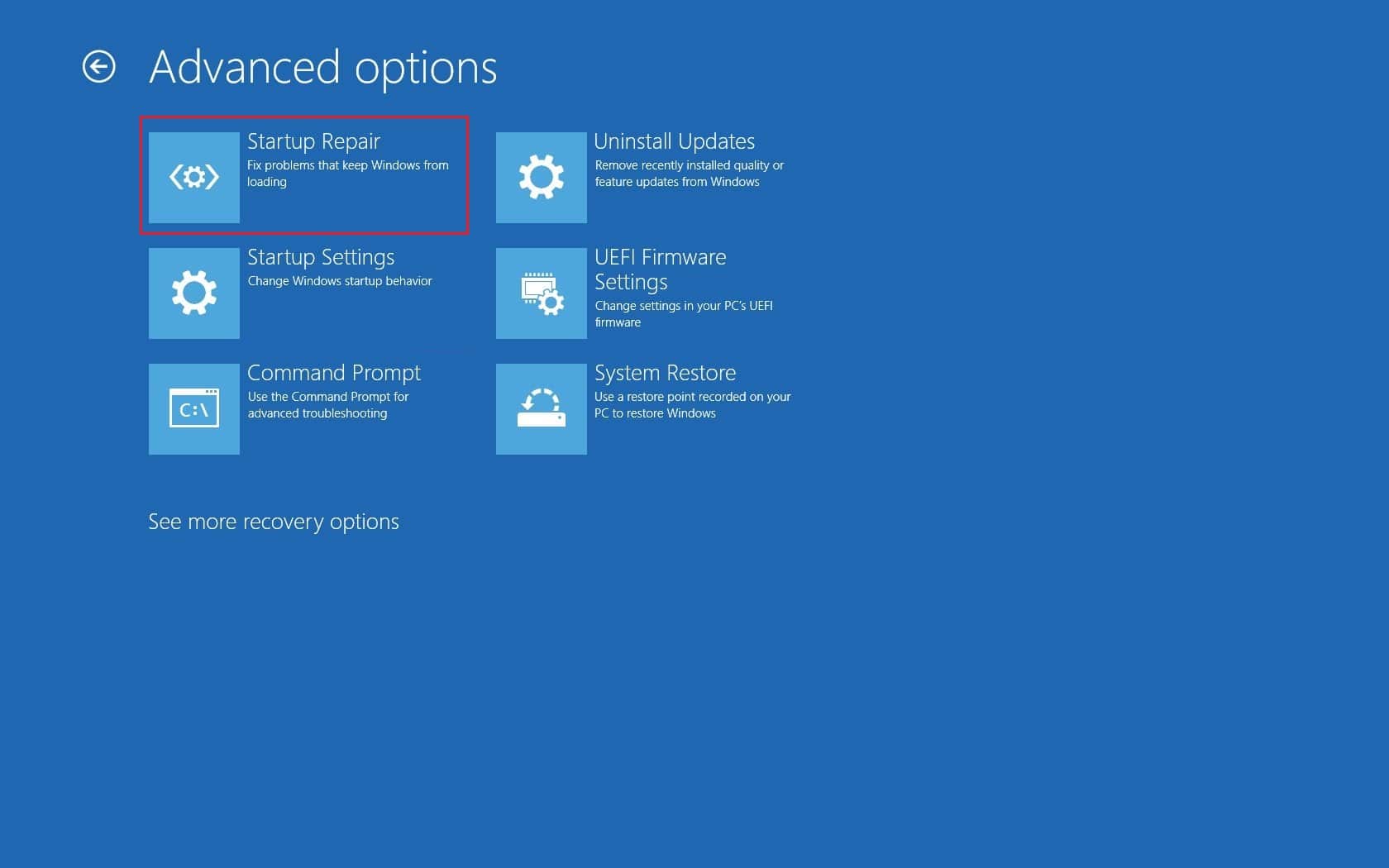 启动修复选项。 如何修复 Windows 10 中的 WDF_VIOLATION 错误