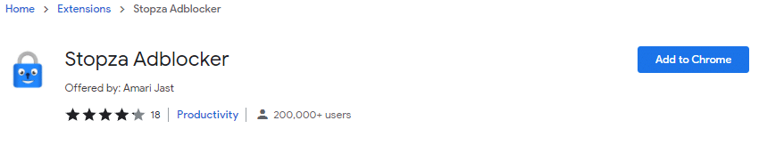 Chrome 网上应用店中的 Stopza AdBlocker