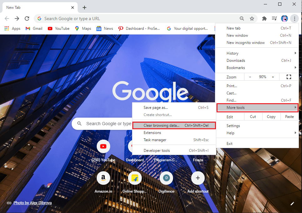 点击更多工具并选择清除浏览数据。 修复 Chrome 上的 ERR_CONNECTION_RESET