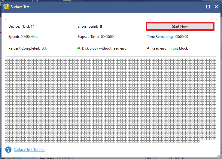 Surface 测试窗口现在打开。 单击立即开始按钮