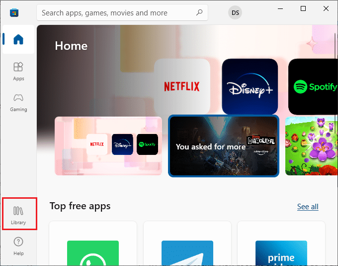 然后，单击库图标。 修复 Microsoft Store 0x80246019 错误