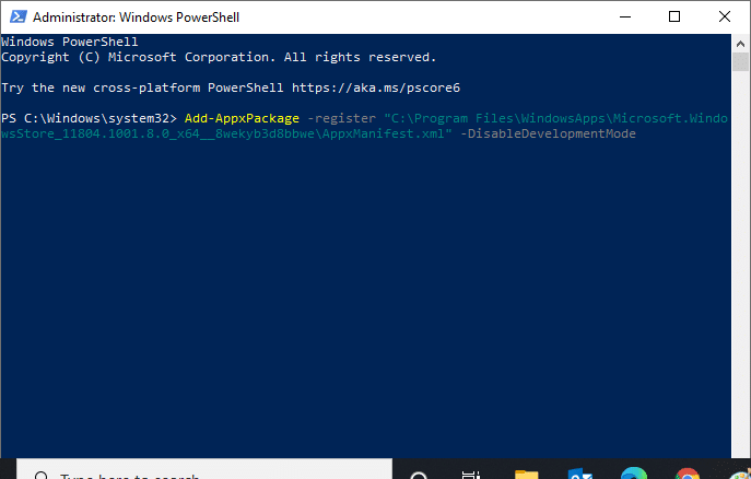 然后，要重新安装它，再次以管理员身份打开 Windows PowerShell 并键入命令