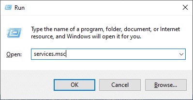 按如下方式键入 services.msc，然后单击确定。 修复 Windows 10 中的错误代码 0x80070490