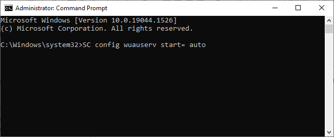 一一键入以下命令。 在每个命令后按 Enter。 SC config wuauserv start auto SC config bits start auto SC config cryptsvc start auto SC configtrustedinstaller start auto