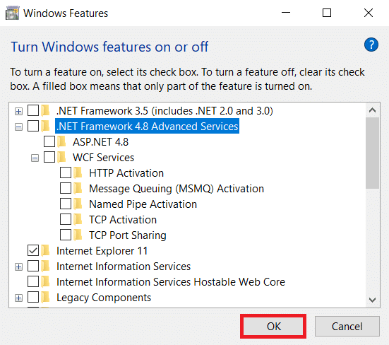 取消选择所有 .NET Framework 条目。 点击确定