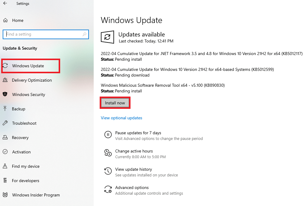 更新 Windows。 修复 Windows 10 上的网络错误 0x00028001