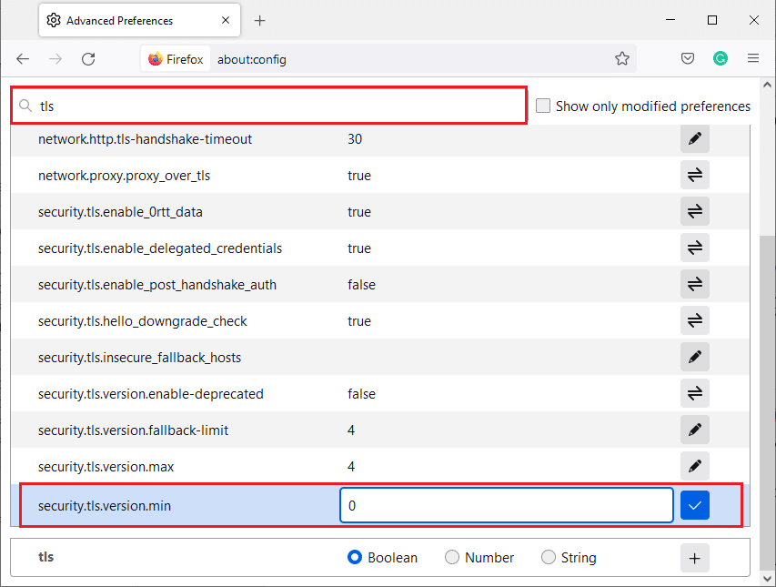 值设置为 0。在 Windows 10 中修复 Firefox SSL_ERROR_NO_CYPHER_OVERLAP