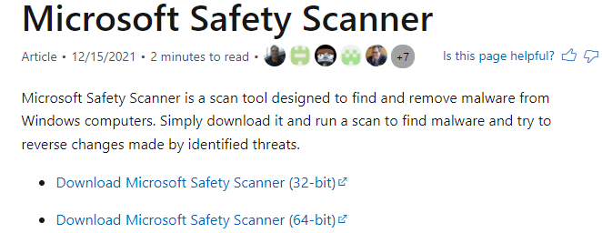 访问 Microsoft Safety Scanner 的下载页面并下载