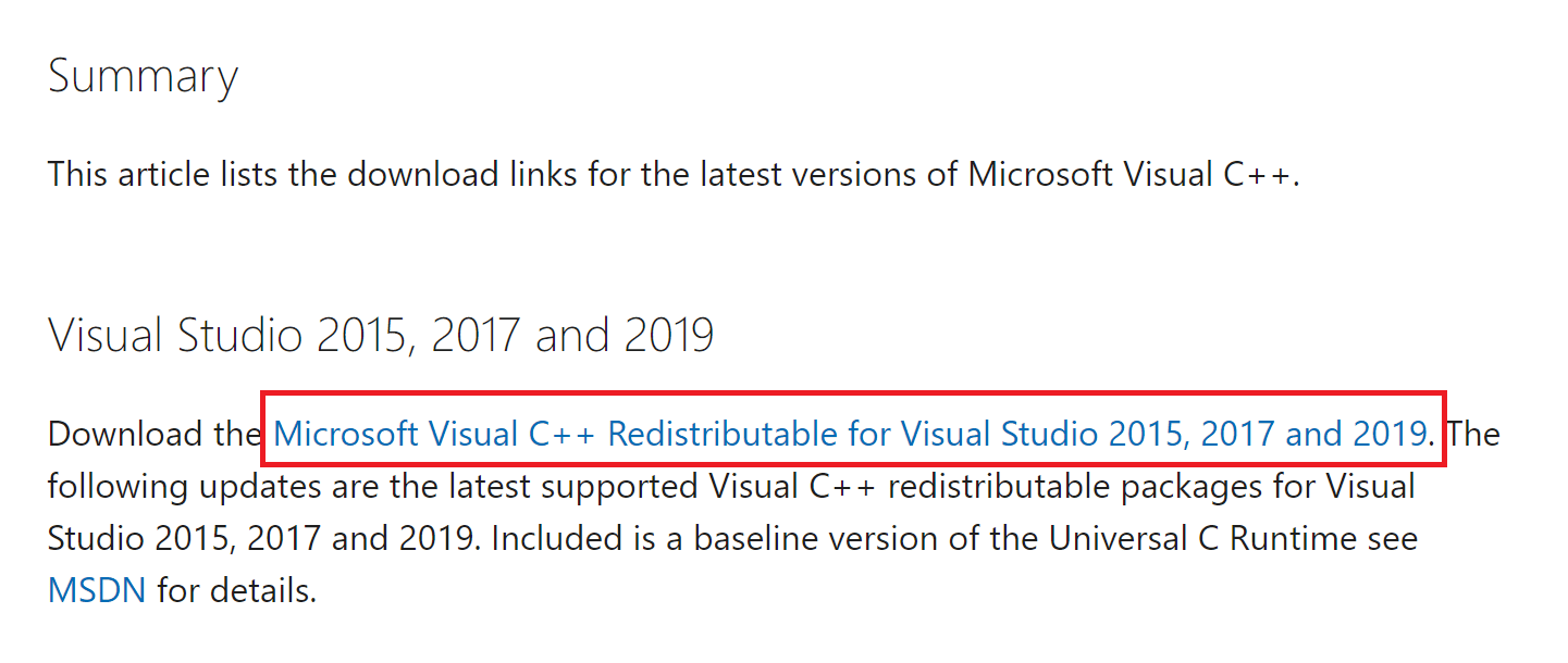 访问 Microsoft 网站以下载最新的 C++ 包