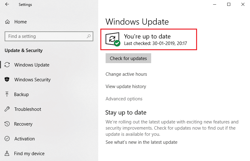 windows update 你是最新消息。 修复 Windows 10 中的句柄无效错误