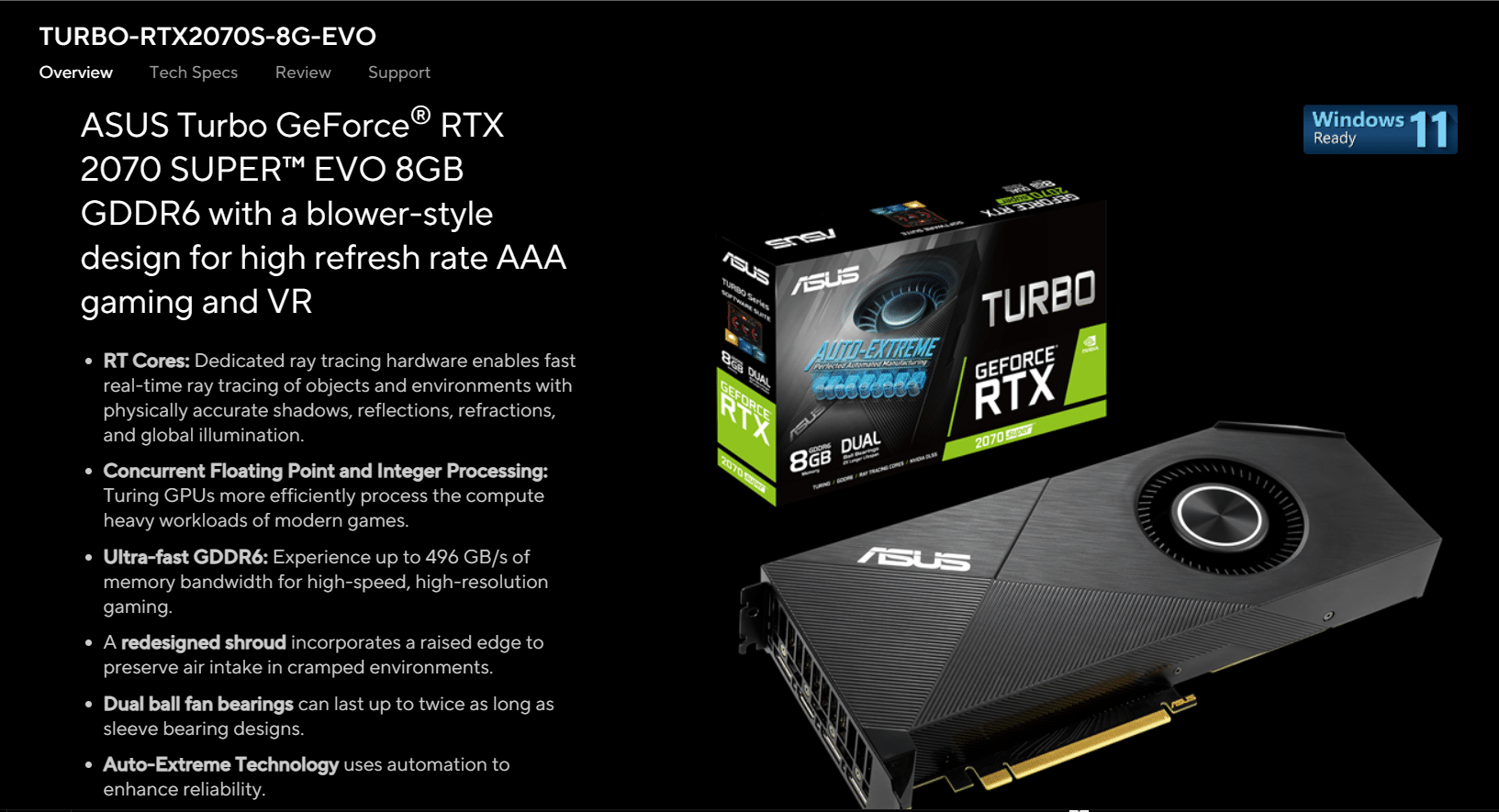 华硕 TURBO NVIDIA GeForce RTX 2070 Super。 适用于 Linux 的 15 大最佳显卡