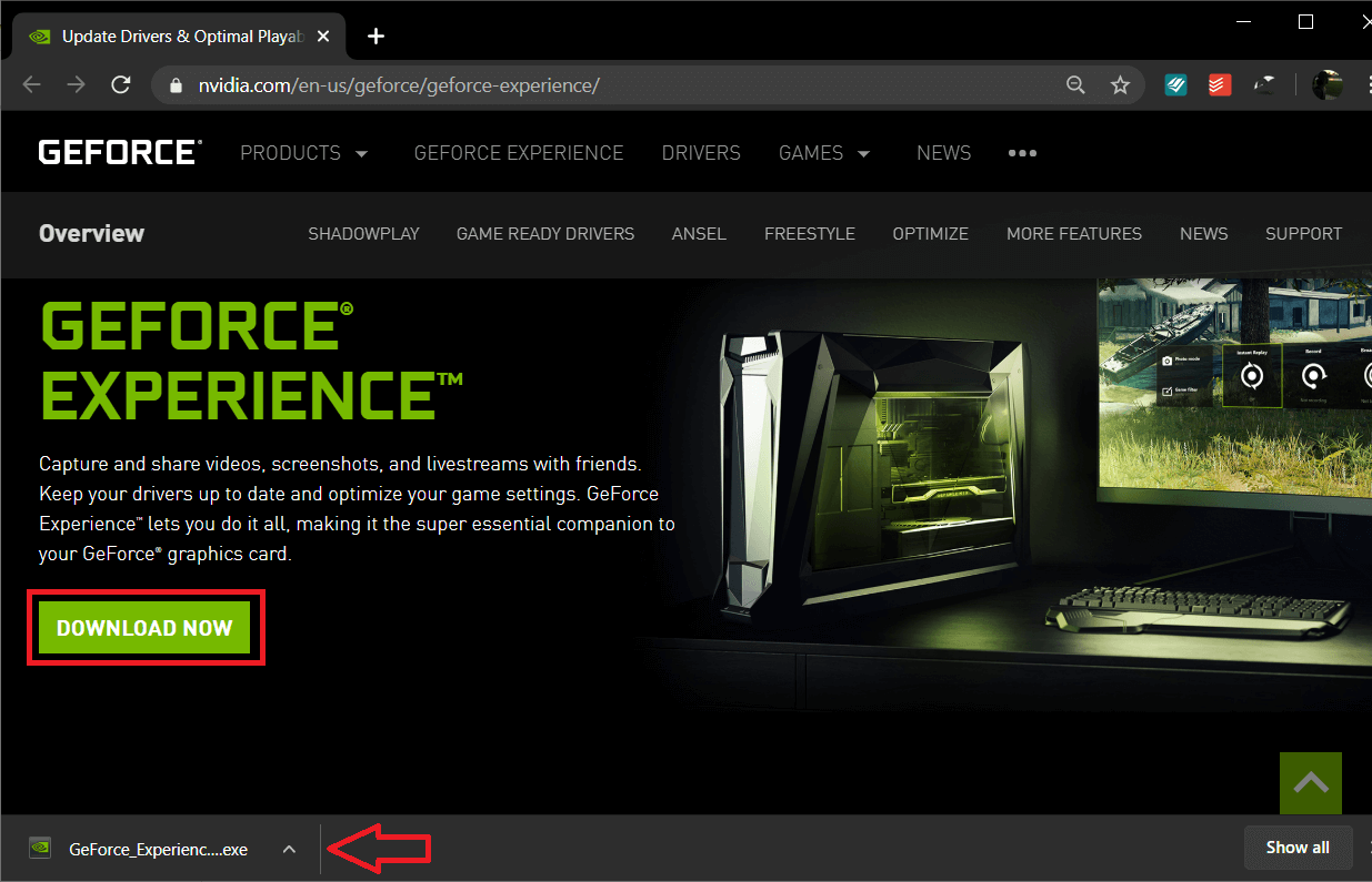 单击下载的文件并按照屏幕上的提示/说明安装 GeForce Experience