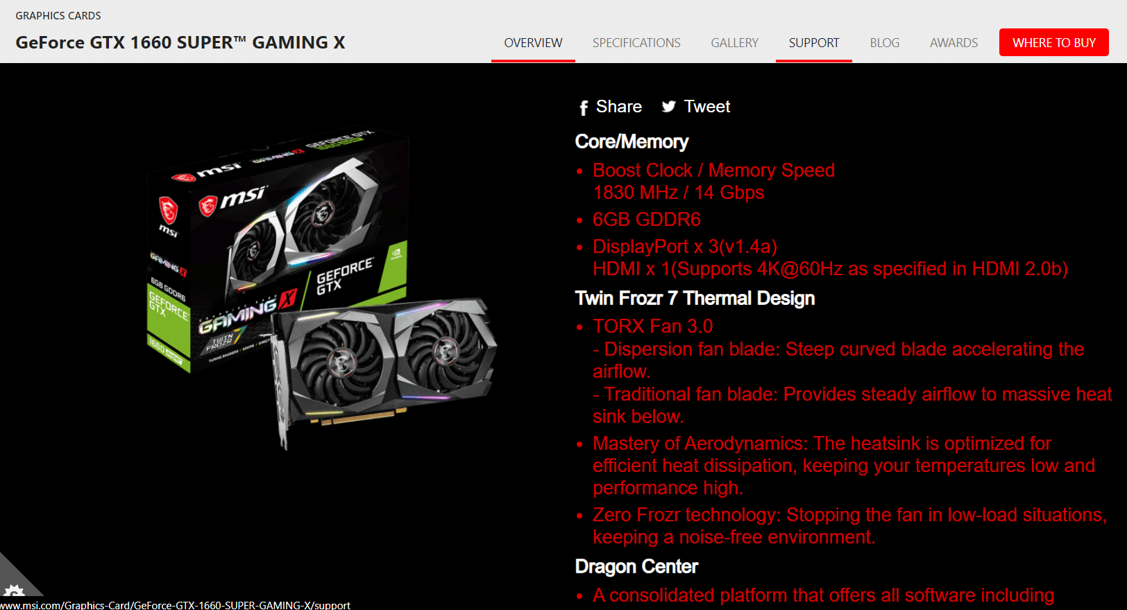 微星游戏 GeForce GTX 1660