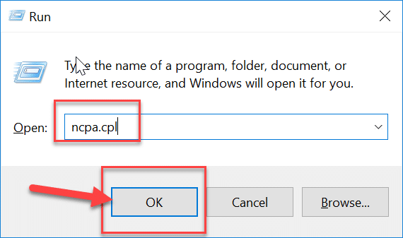 按 Windows 键 + R 然后键入 ncpa.cpl 并按 Enter