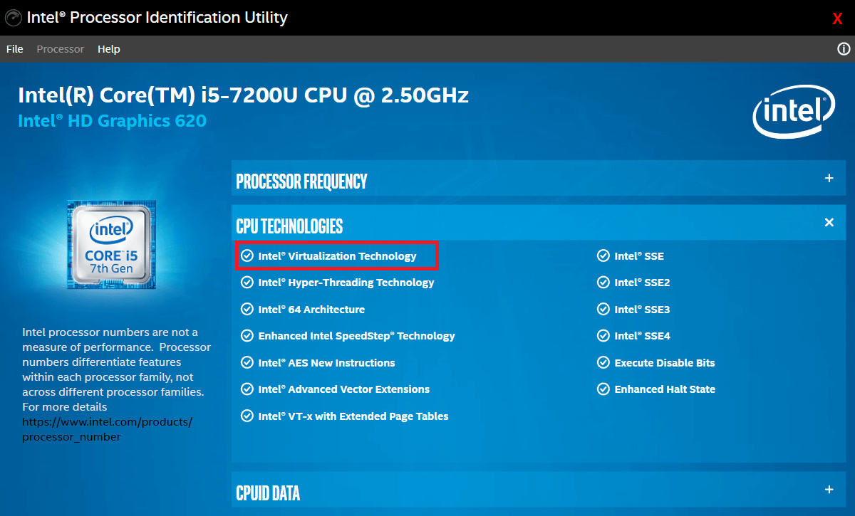 扫描 CPU 技术列表以了解英特尔® 虚拟化技术 |  修复 Bluestacks 引擎无法启动