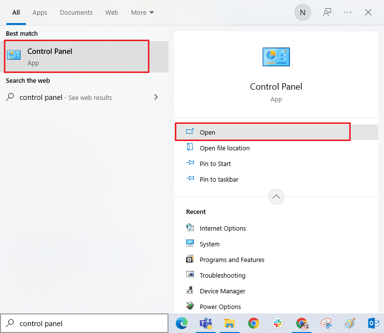 打开控制面板。 修复更新错误 0x80070bcb Windows 10