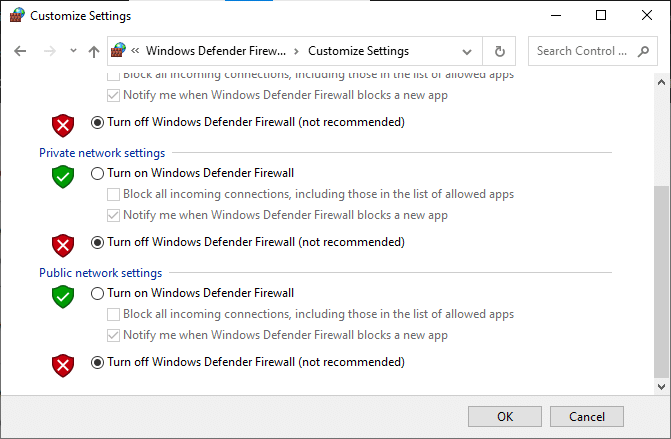 关闭 Windows Defender 防火墙